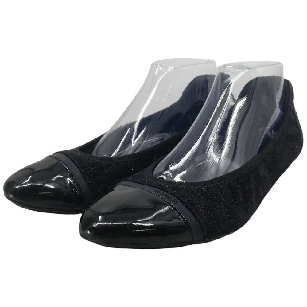 Hogan Cap Toe Black Blue Glitter Comfort Ballet Flats Size 40.5 US 10.5 Career
